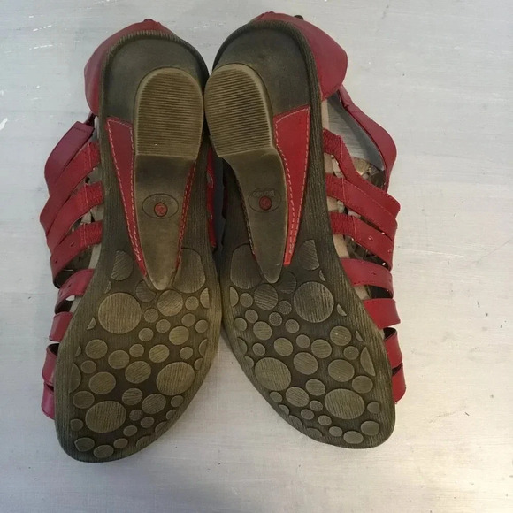 Blondo Leather Open Toe Wedge Gladiator Red Sandals Heels Women's Sz 9 W - Picture 9 of 11